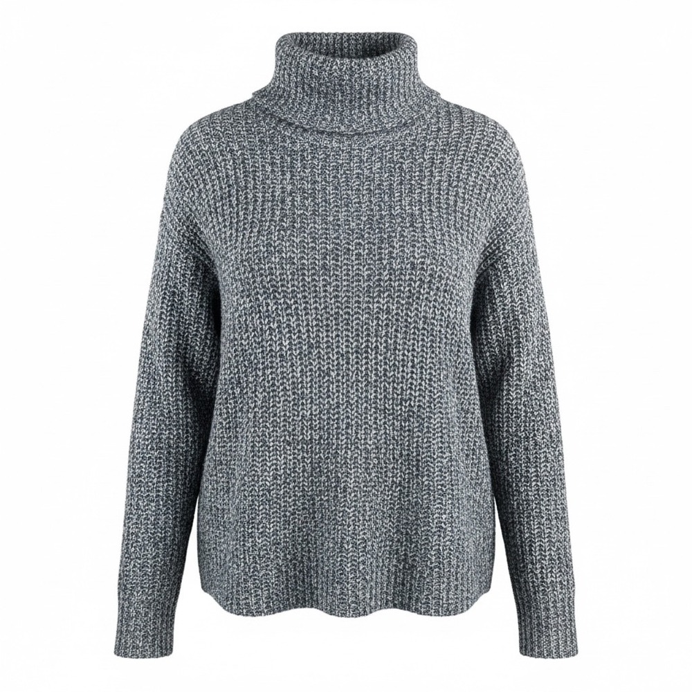 POINT SUR Navy Speckled Turtleneck Chunky‎ Knit Sweater preppy 90s sz M